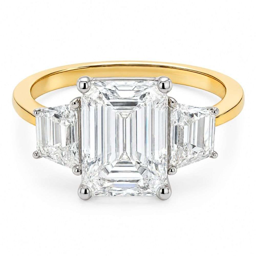 91730R360ELG-18Y-18ct-yellow-gold-3.00ct-emerald-cut-lab-diamond-and-60pts-emerald-sides-3-stone-front-image