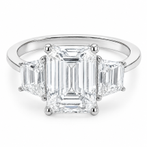 Platinum 3.60ct Lab Emerald Cut Diamond 3 Stone Ring