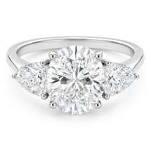 Platinum Oval And Trilliant Cut 3.20ct Lab Diamond 3 Stone