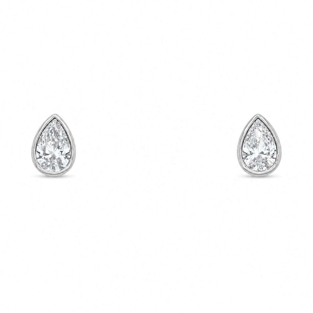 982556 9ct White Gold 0.51ct Pear Cut Lab Diamond Bezel Stud Earrings Front Image