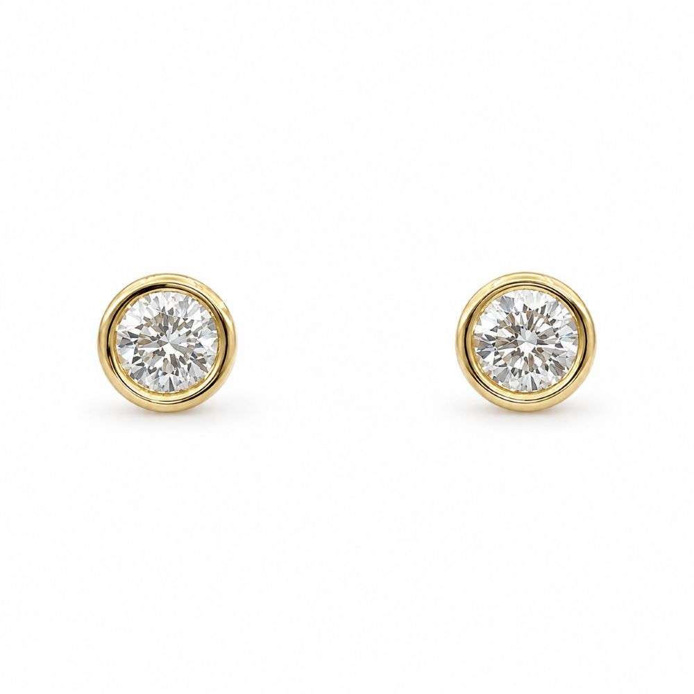 982559 9ct Yellow Gold 0.57ct Round Cut Lab Diamond Bezel Stud Earrings Front Image