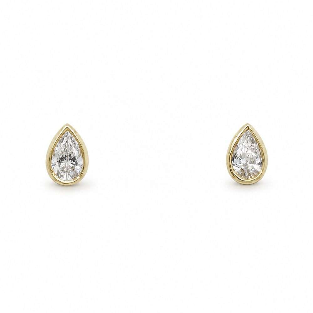 982560 9ct Yellow Gold 0.51ct Pear Cut Lab Diamond Bezel Stud Earrings Front Image 982560 9ct Yellow Gold 0.51ct Pear Cut Lab Diamond Bezel Stud Earrings Front Image