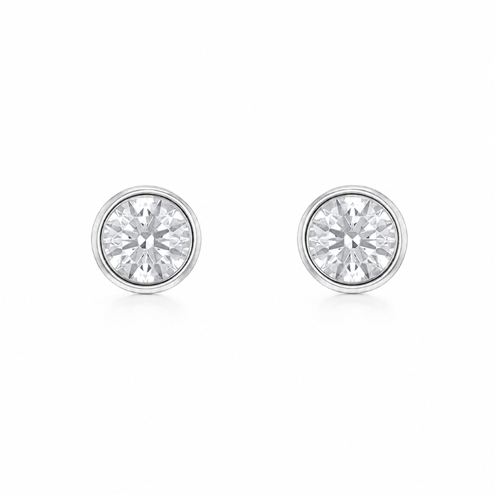 982563 9ct White Gold 1.02ct Round Cut Lab Diamond Bezel Stud Earrings Front Image.jpeg