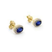9ct Gold Lab Diamond And Sapphire Halo Stud Earrings
