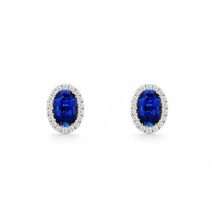 9ct Gold Lab Diamond And Sapphire Halo Stud Earrings