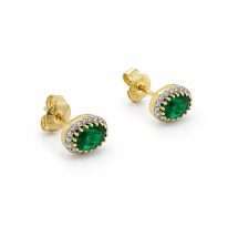 9ct Gold Lab Diamond And Emerald Halo Stud Earrings