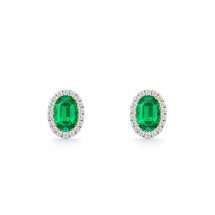 9ct Gold Lab Diamond And Emerald Halo Stud Earrings