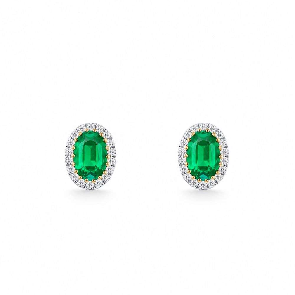 982579 9ct Yellow Gold 15 Lab Diamond And Emerald Halo Stud Earrings Main Image 982579 9ct Yellow Gold 15 Lab Diamond And Emerald Halo Stud Earrings Main Image