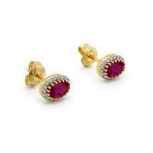 9ct Gold Lab Diamond And Ruby Halo Stud Earrings