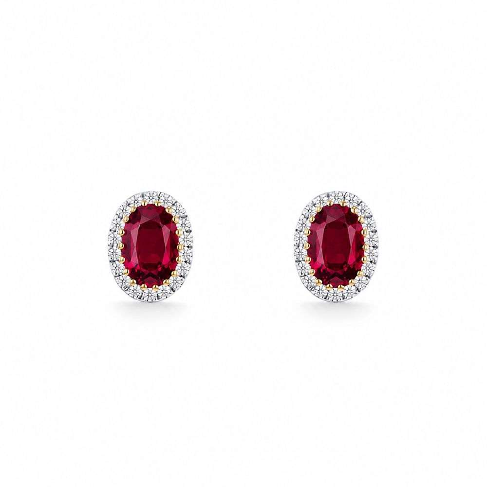 982581 9ct Yellow Gold 15 Lab Diamond And Ruby Halo Stud Earrings Main Image