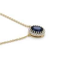 9ct Gold Lab Diamond And Sapphire Halo Necklace