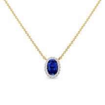 9ct Gold Lab Diamond And Sapphire Halo Necklace