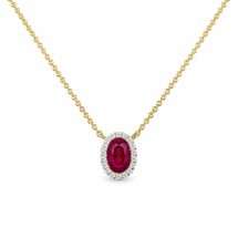 9ct Gold Lab Diamond And Lab Ruby Halo Necklace
