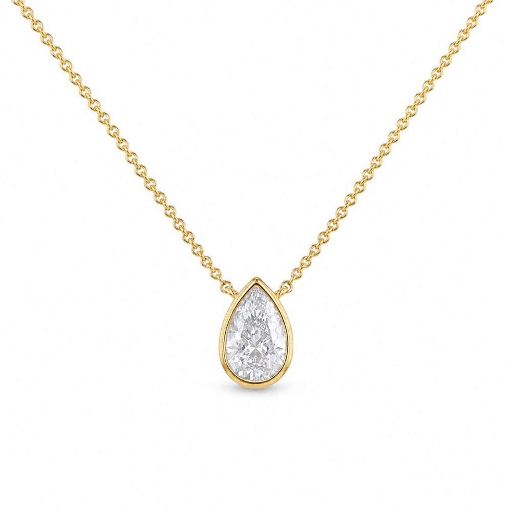982587 9ct Yellow Gold 1.00ct Pear Cut Lab Diamond Bezel Necklace Main Image