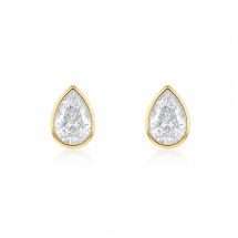 9ct Gold 1.02ct Pear Lab Diamond Bezel Set Stud Earrings