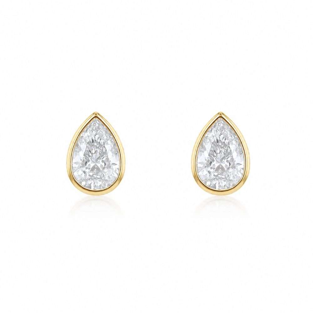 982589 9ct Yellow Gold 1.00ct Pear Cut Lab Diamond Bezel Stud Earrings Main Image 982589 9ct Yellow Gold 1.00ct Pear Cut Lab Diamond Bezel Stud Earrings Main Image