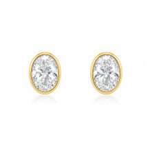 9ct Gold 1.04ct Oval Cut Lab Diamond Bezel Stud Earrings