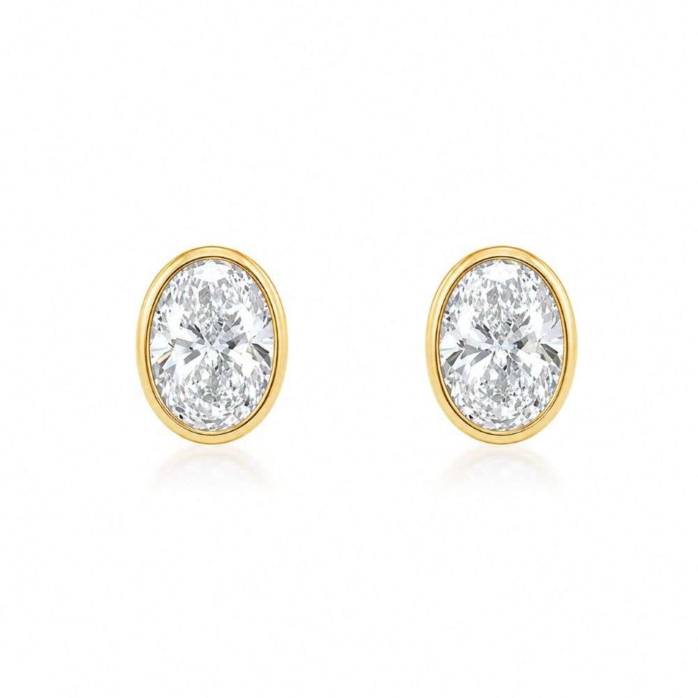 982590 9ct Yellow Gold 1.00ct Oval Cut Lab Diamond Bezel Stud Earrings Main Image