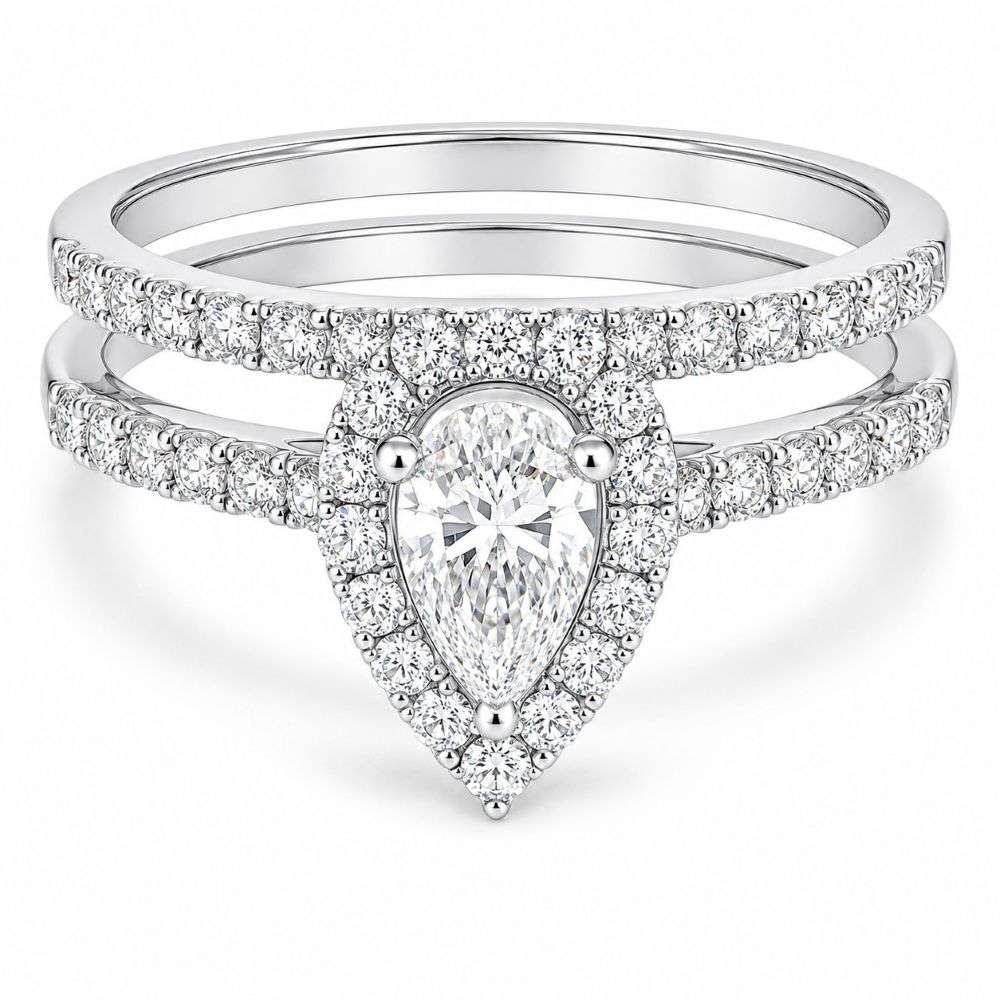 9931r100-9w-9ct-Gold-1.00ct-Pear-Diamond-Matching-Ring-Set-front-image
