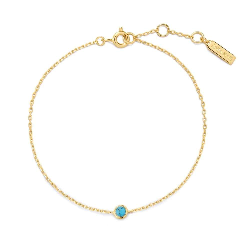 B073-01G Gold Bezel-Set Lab-Created Turquoise Solitaire Bracelet top image B073-01G Gold Bezel-Set Lab-Created Turquoise Solitaire Bracelet top image