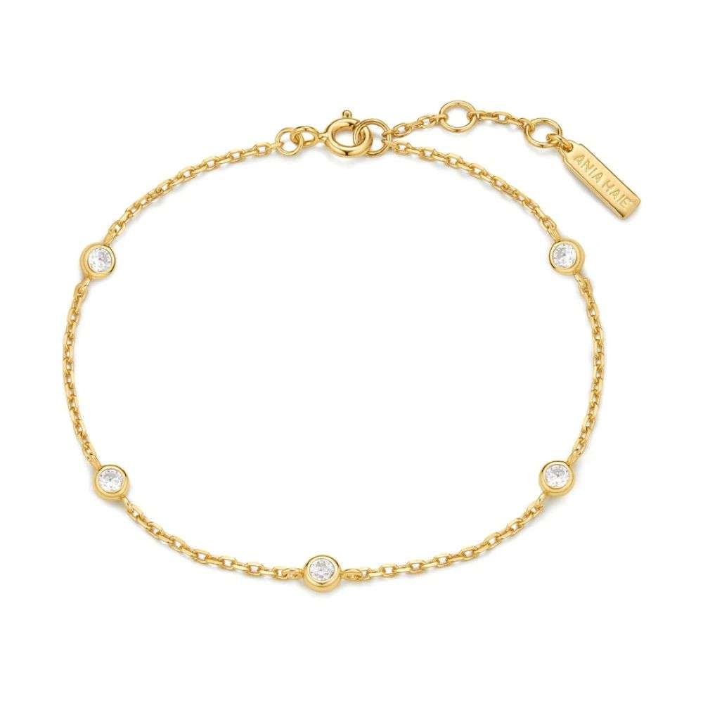 B074-02G Gold Classic Bezel-Set Station Bracelet top image B074-02G Gold Classic Bezel-Set Station Bracelet top image