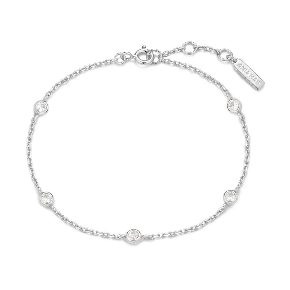 B074-02H Silver Classic Bezel-Set Station Bracelet top image B074-02H Silver Classic Bezel-Set Station Bracelet top image