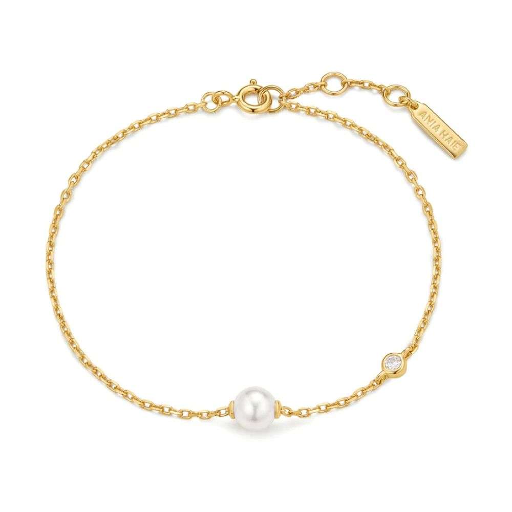 B075-01G Gold Shell Pearl & Bezel-Set Sparkle Bracelet top image B075-01G Gold Shell Pearl & Bezel-Set Sparkle Bracelet top image