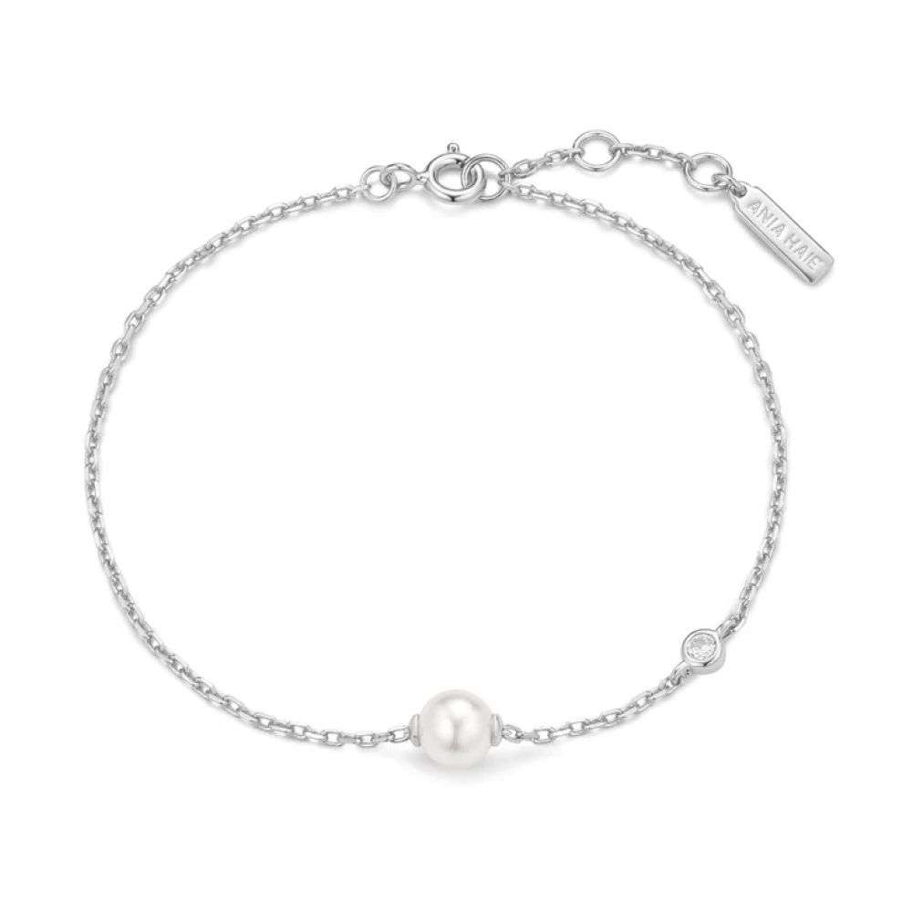 B075-01H Silver Shell Pearl & Bezel-Set Sparkle Bracelet top image B075-01H Silver Shell Pearl & Bezel-Set Sparkle Bracelet top image
