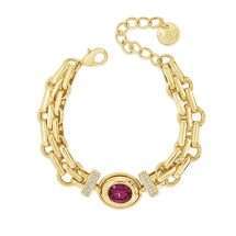Absolute Gold Plated Panther Link Ruby CZ Set Bracelet B2387FU
