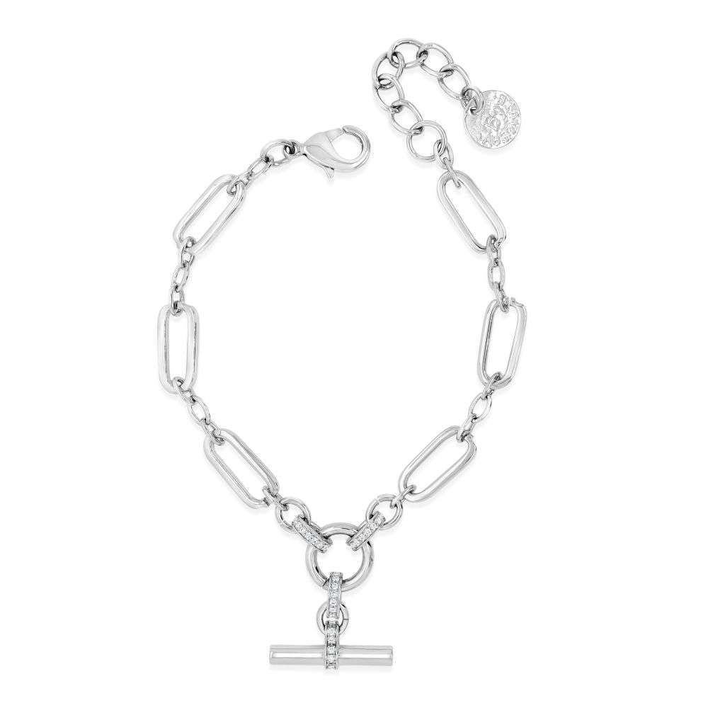 B2401SL Absolute jewellery silver cz set open link T-Bar bracelet front image
