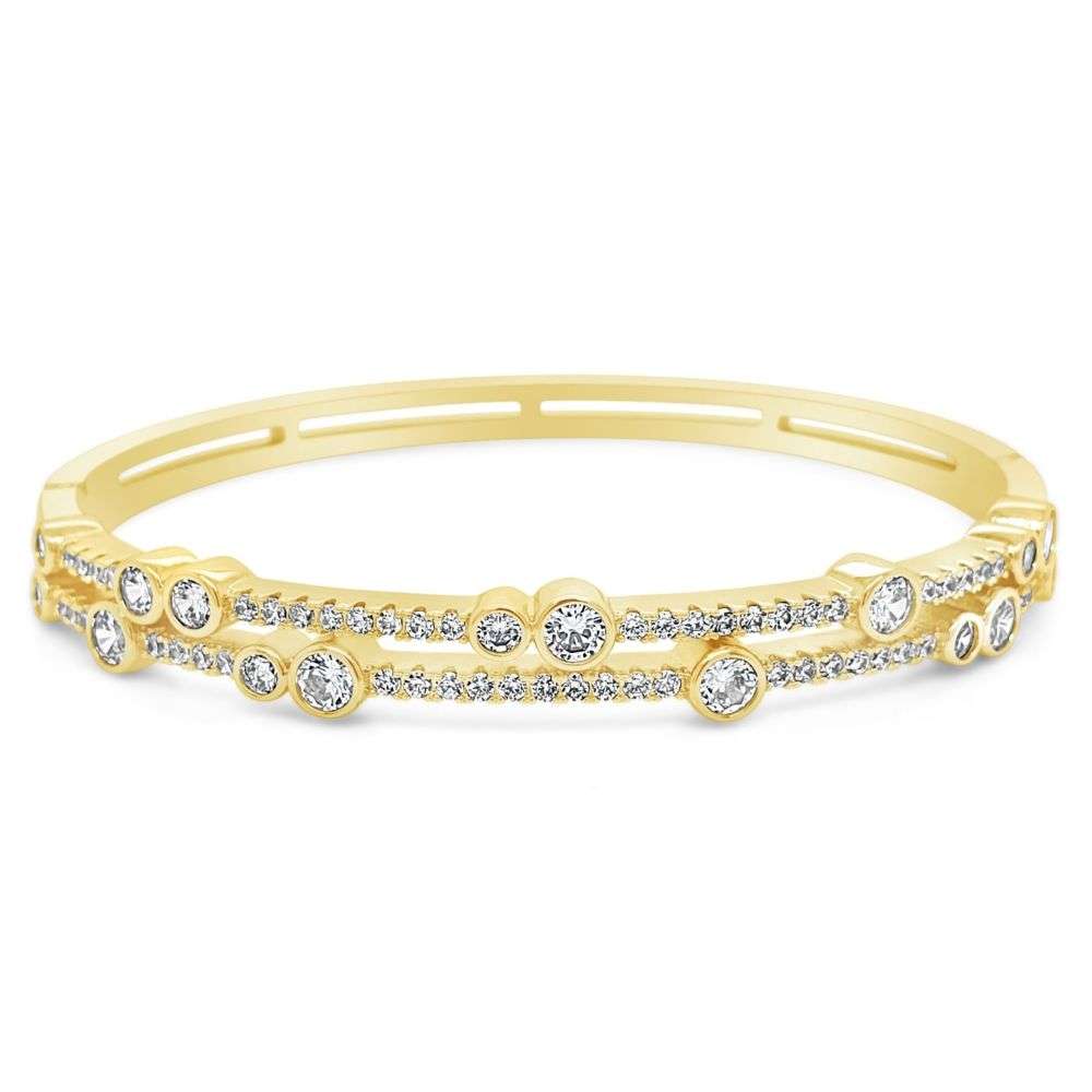 BA261GL Absolute jewellery Gold Open circle rain dance cz set bangle front image