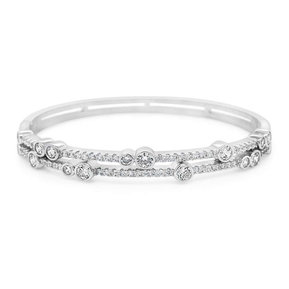 BA261SL Absolute jewellery silver Open circle rain dance cz set bangle front image BA261SL Absolute jewellery silver Open circle rain dance cz set bangle front image