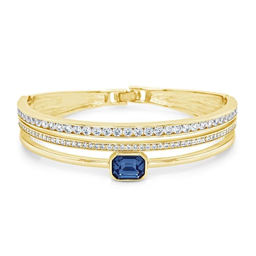 BA262LS Absolute jewellery gold bangle cz set sapphire cz centre front image BA262LS Absolute jewellery gold bangle cz set sapphire cz centre front image