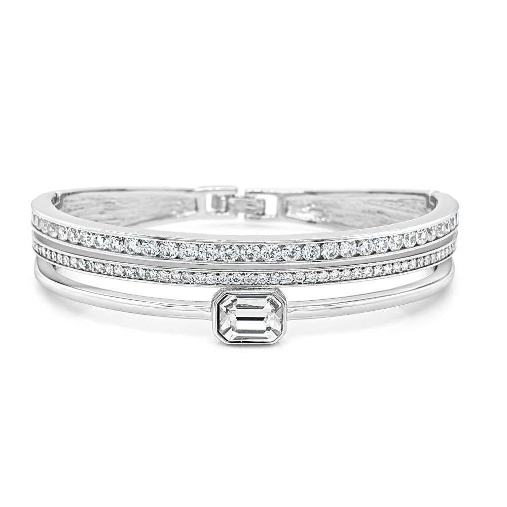 BA262SL Absolute jewellery silver bangle cz set triple front image