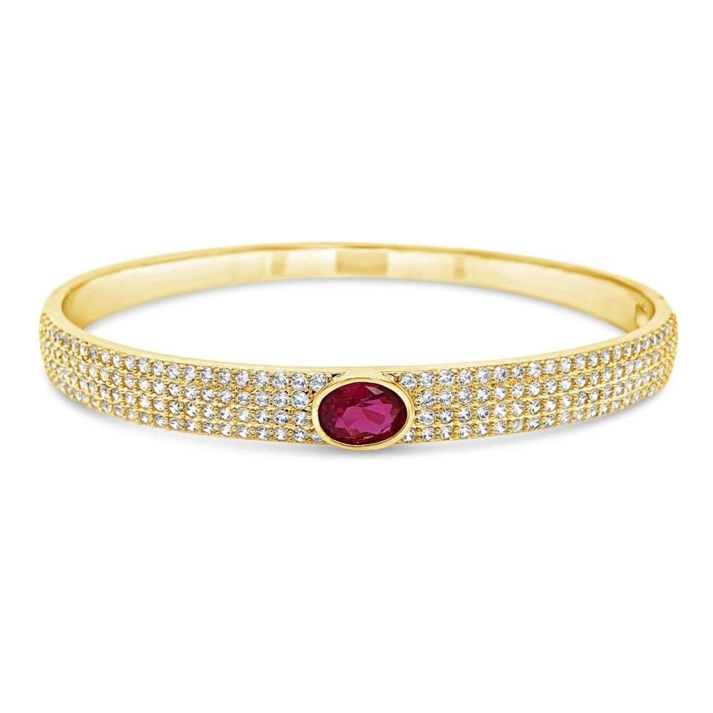 BA265FU Absolute jewellery gold bangle cz set ruby cz centre front image