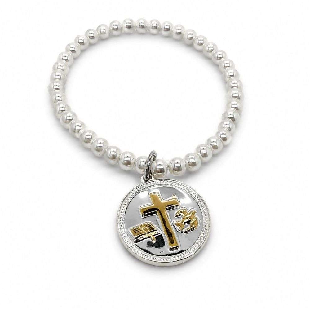 BCF700 Newbridge Confirmation pearl adjustable bracelet front image BCF700 Newbridge Confirmation pearl adjustable bracelet front image