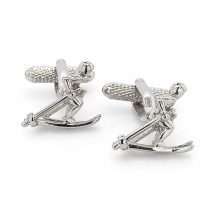 Onyx Art Silver Plated Skier Cufflinks CK173