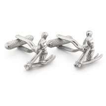 Onyx Art Silver Plated Skier Cufflinks CK173