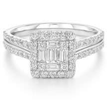 9ct Gold 0.65cts Baguette Cut Diamonds Halo Ring