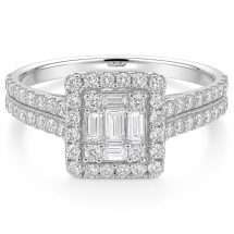9ct Gold 0.63cts Baguette Diamonds Halo Ring