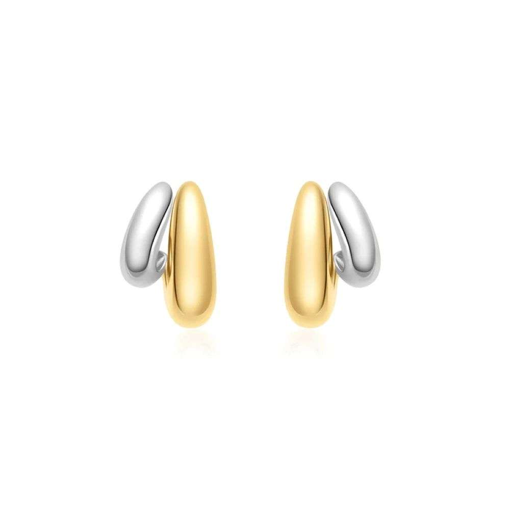 E072-07T Two-Tone Dome Stud Hoop Earrings front image