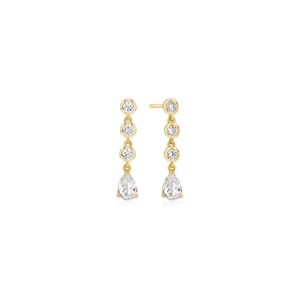 E074-07G Gold Molten Cascade Bezel-Set Teardrop Stud Earrings front image