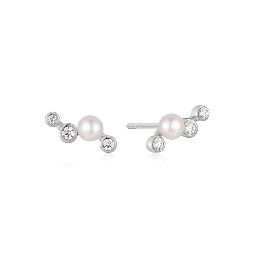 E074-11H silver Zig-Zag Shell Pearl Stud Earrings front image E074-11H silver Zig-Zag Shell Pearl Stud Earrings front image