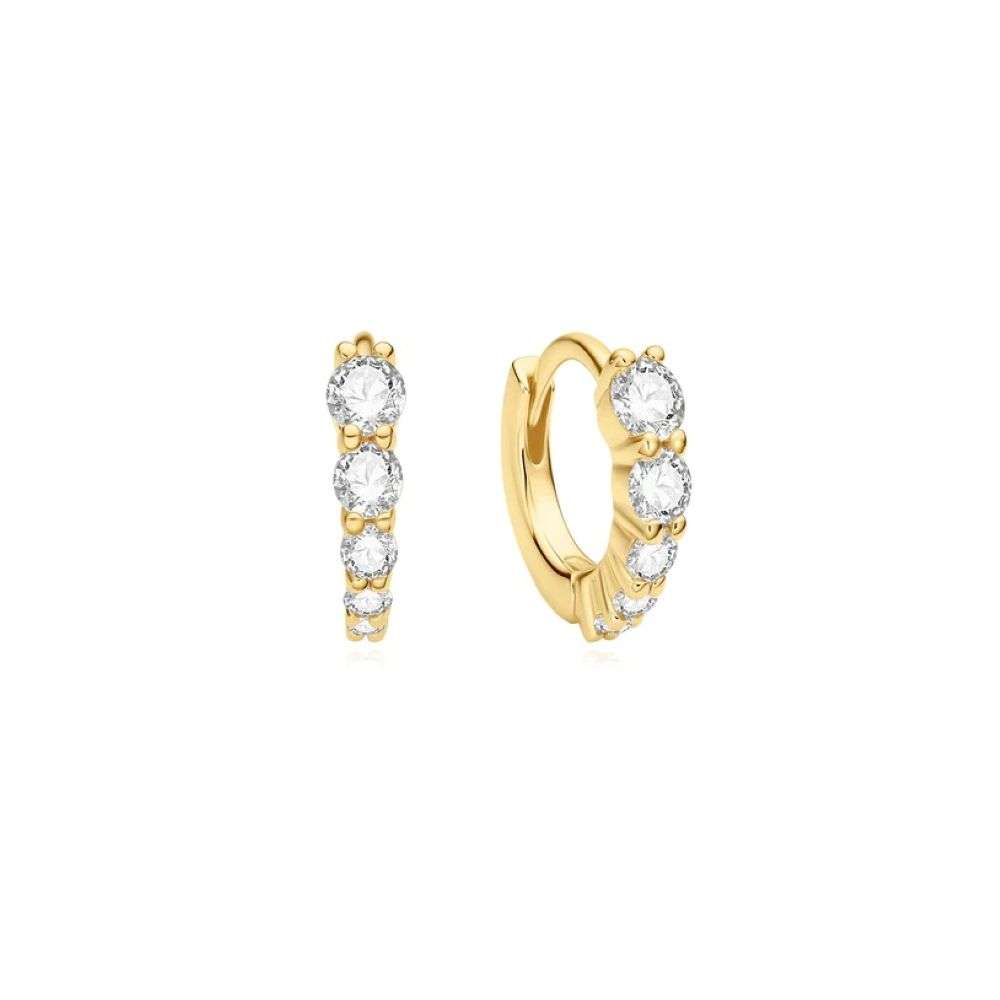 E075-03G Gold Graduated Sparkle Huggie Hoop Earrings front image