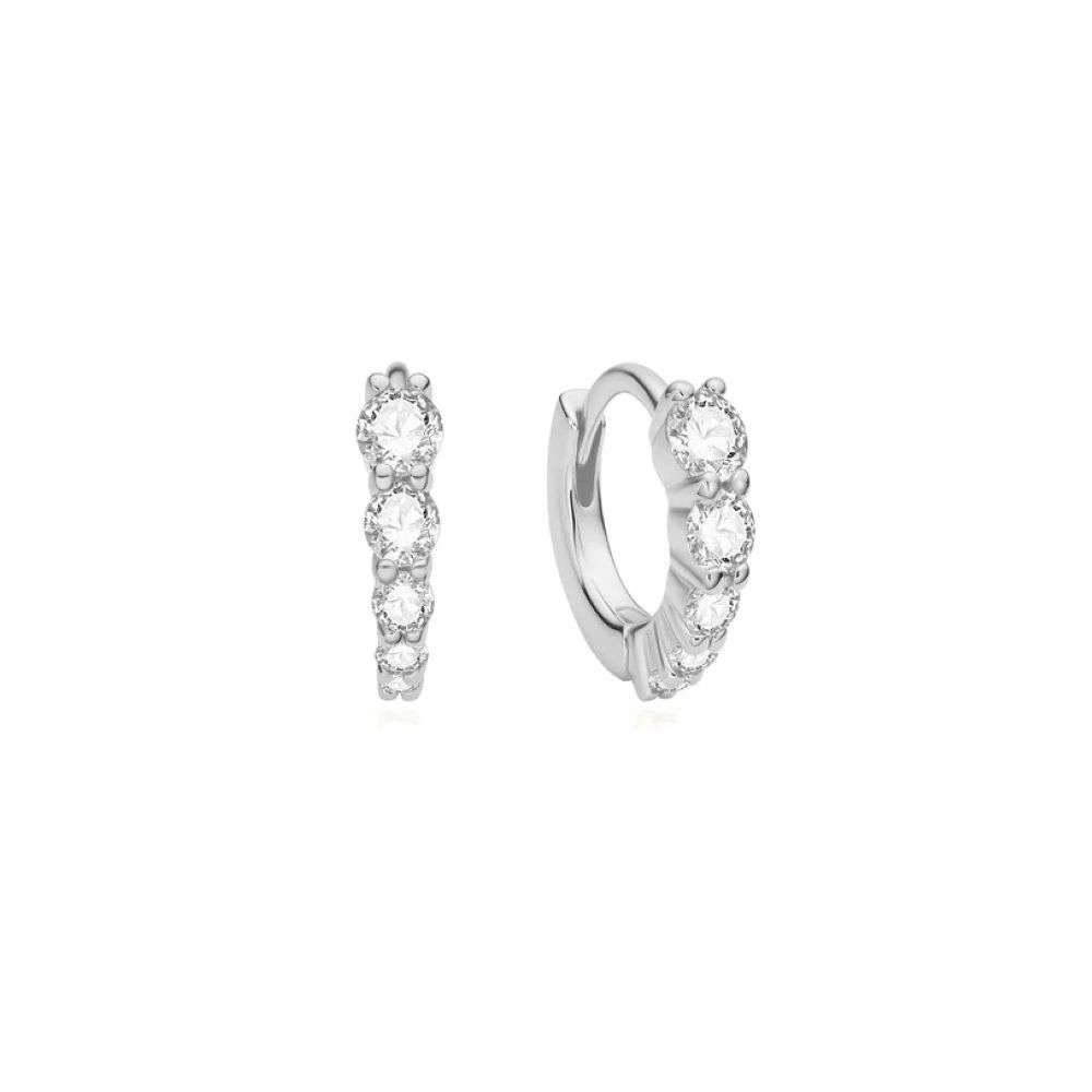 E075-03H Silver Graduated Sparkle Huggie Hoop Earrings front image