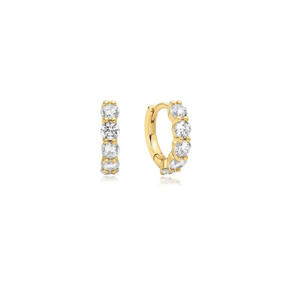 E075-05G Gold Quintet Sparkle Huggie Hoop Earrings front image E075-05G Gold Quintet Sparkle Huggie Hoop Earrings front image