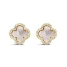 Absolute Gold Plated Mother Pearl Clover Stud Earrings E2350GL