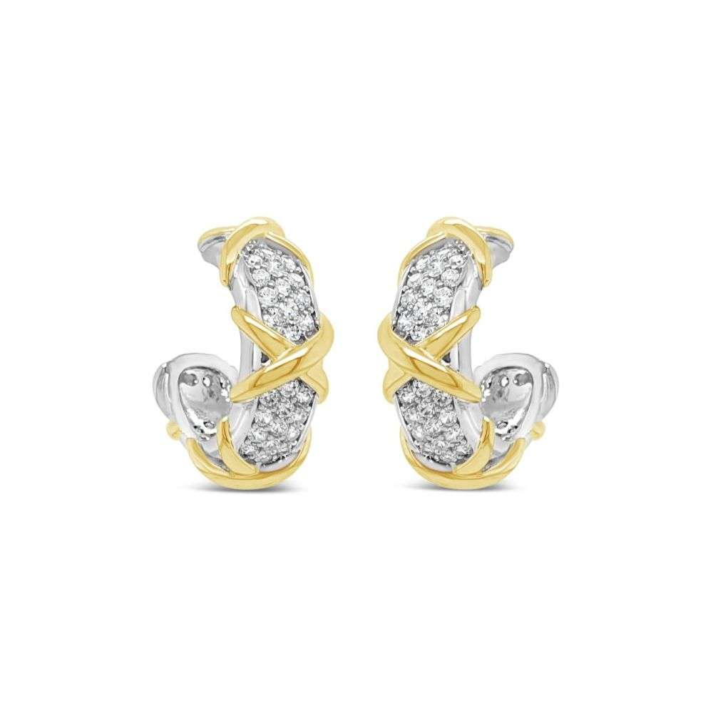 E2438MX Absolute jewellery gold silver kiss link curved cz earrings front image