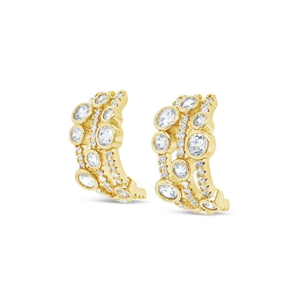 E2452GL Absolute jewellery Gold Open circle rain dance cz set curved earrings front image