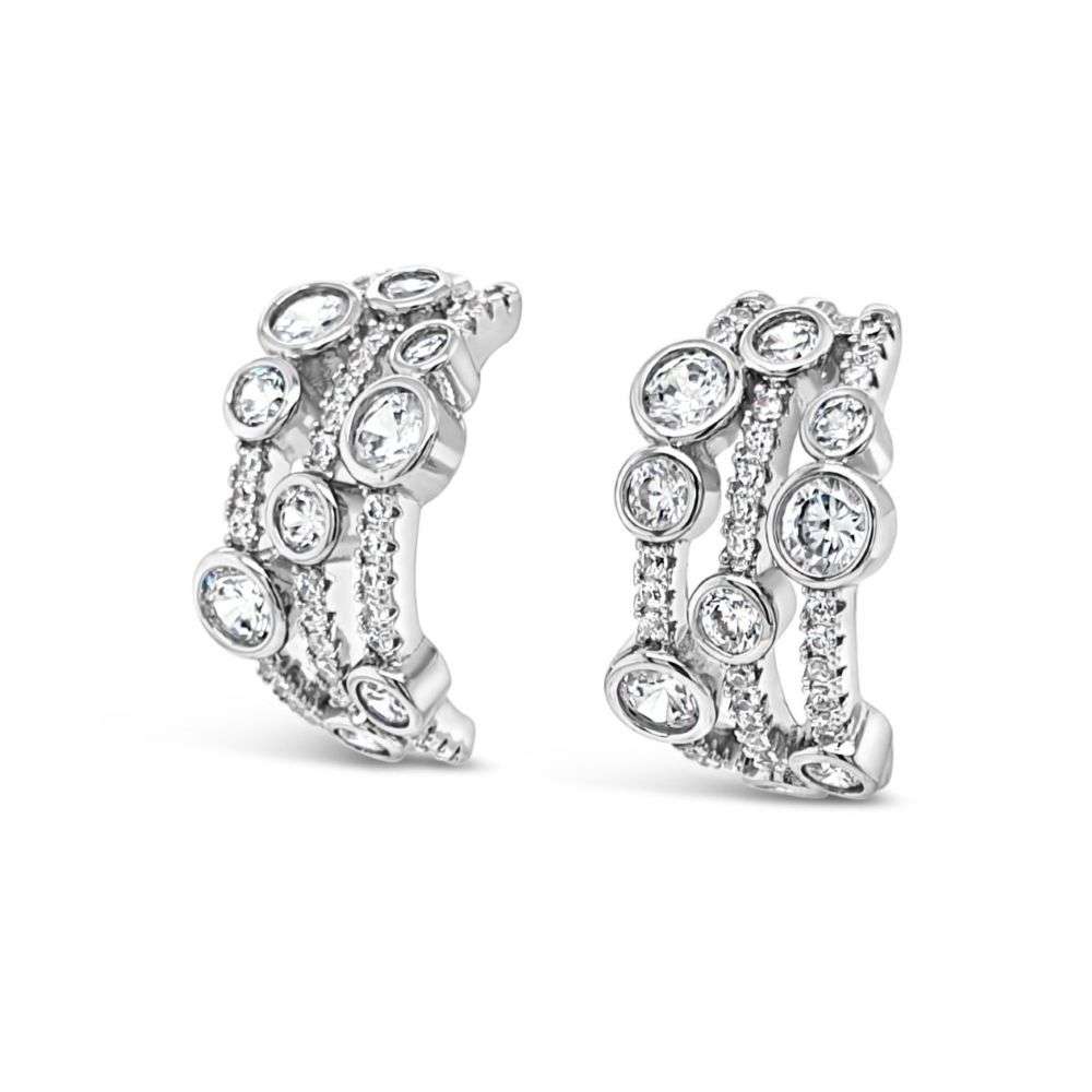 E2452SL Absolute jewellery silver Open circle rain dance cz set curved earrings front image